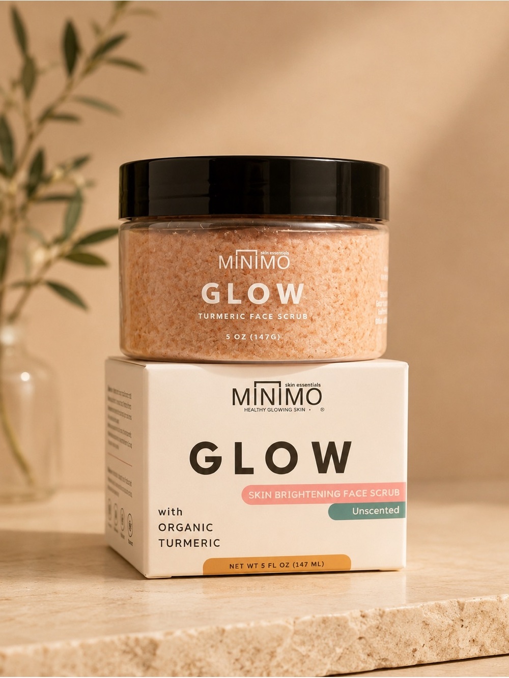 MINIMO Glow Turmeric Face Scrub – Skin Brightening Exfoliator 5oz